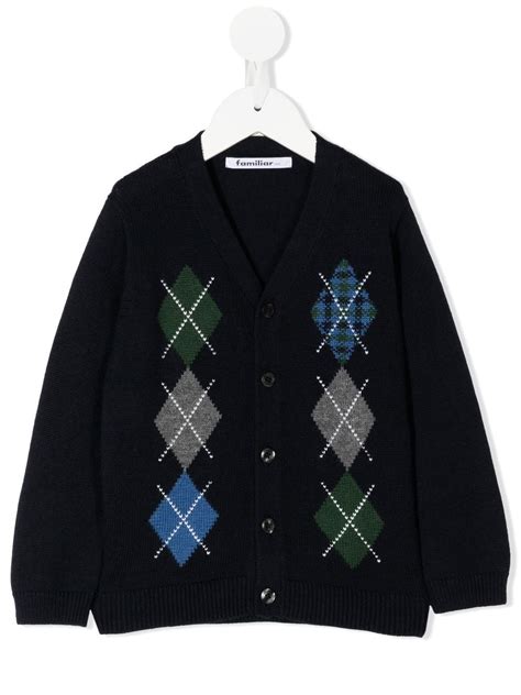 Wool argyle intarsia knit cardigan 